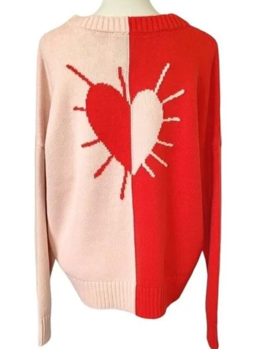 BNWT Kerri Rosenthal Heart Color block V-Neck Sweater M